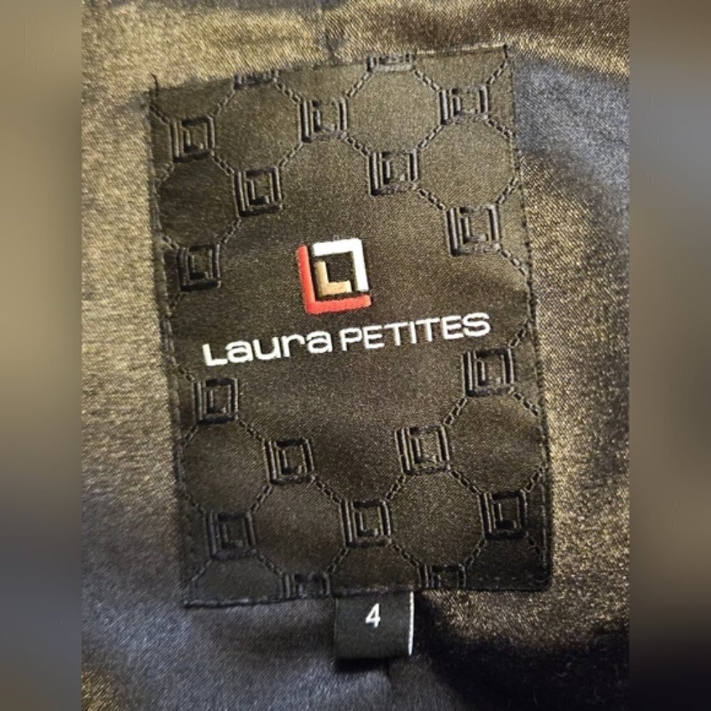 Laura Petite Grey Wool Blend Pea Coat With Floral Accents On the Collar. - Picture 6 of 7